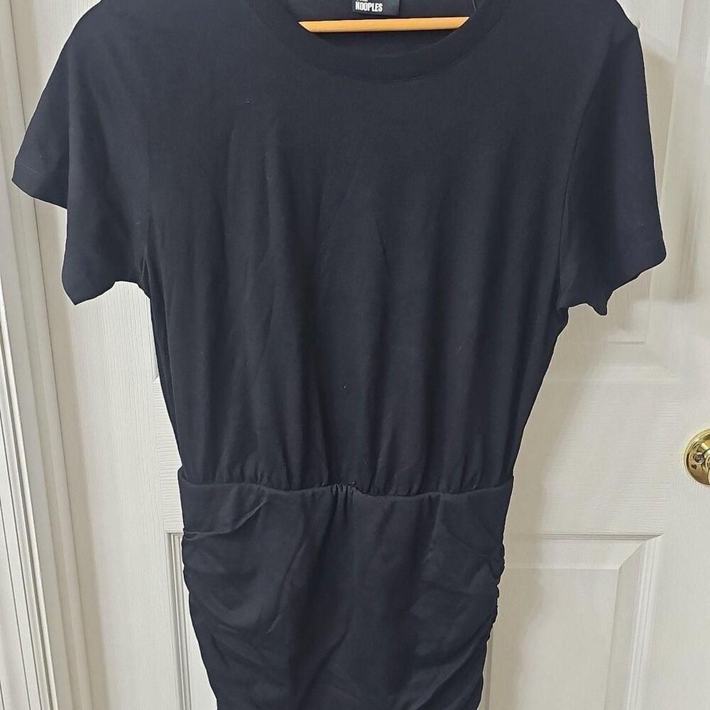 The Kooples Black Ruched Cotton Jersey Mini T-Shirt Dress
